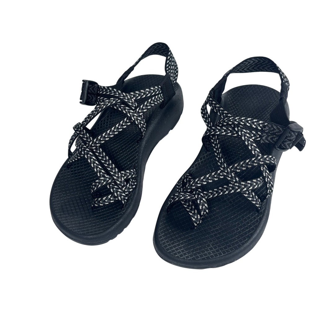 Chaco Sandals Black White Double Strap Toe Loop Gorpcore Z Cloud 2 Outdoors Sz 6